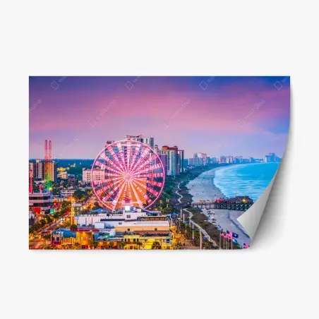 Adesivo riposizionabile tramonto a Myrtle Beach: ruota panoramica sul lungomare • Wallissimo®