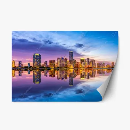 Adesivo riposizionabile tramonto riflesso a Miami • Wallissimo®