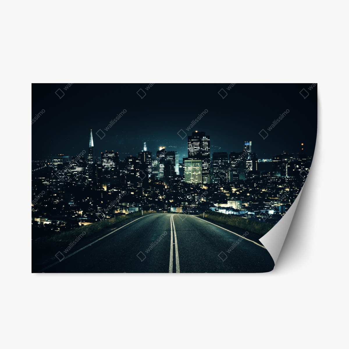 Adesivo riposizionabile strada verso la città moderna illuminata • Wallissimo®