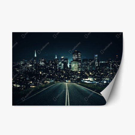 Adesivo riposizionabile strada verso la città moderna illuminata • Wallissimo®