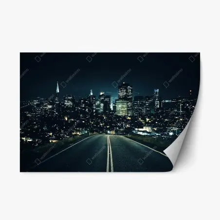 Adesivo riposizionabile strada verso la città moderna illuminata • Wallissimo®