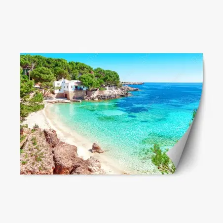 Adesivo riposizionabile baia turchese e pineta mediterranea • Wallissimo®