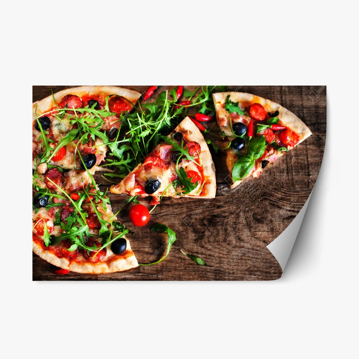 Adesivo riposizionabile pizza rustica con rucola e pomodorini • Wallissimo® Adesivo riposizionabile pizza rustica con rucola e pomodorini • Wallissimo®