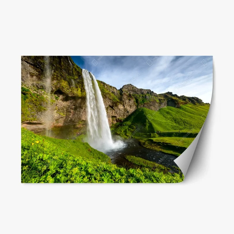 Adesivo riposizionabile cascata maestosa di Seljalandsfoss, natura dell'Islanda