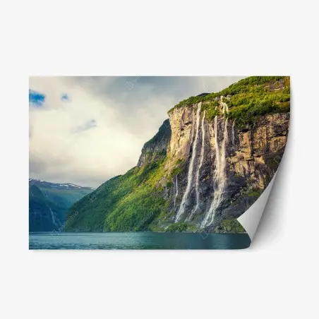 Adesivo riposizionabile cascate maestose sul fiordo • Wallissimo®