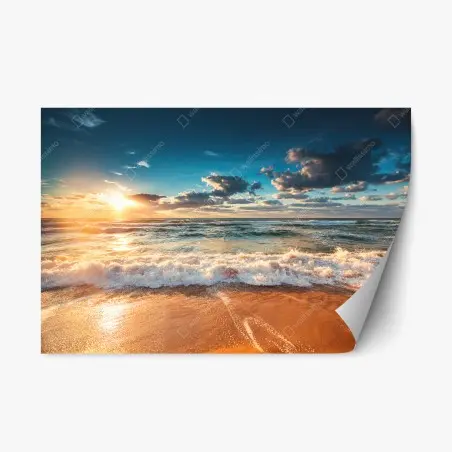 Adesivo riposizionabile alba dorata sul mare • Wallissimo®