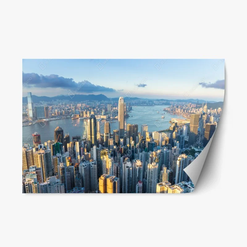 Adesivo riposizionabile tramonto su Hong Kong: skyline mozzafiato