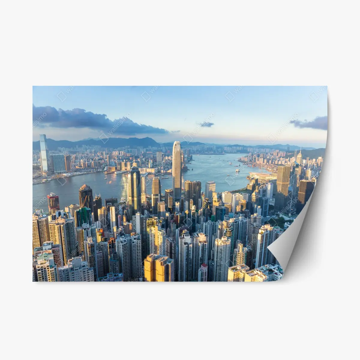Adesivo riposizionabile tramonto su Hong Kong: skyline mozzafiato • Wallissimo®