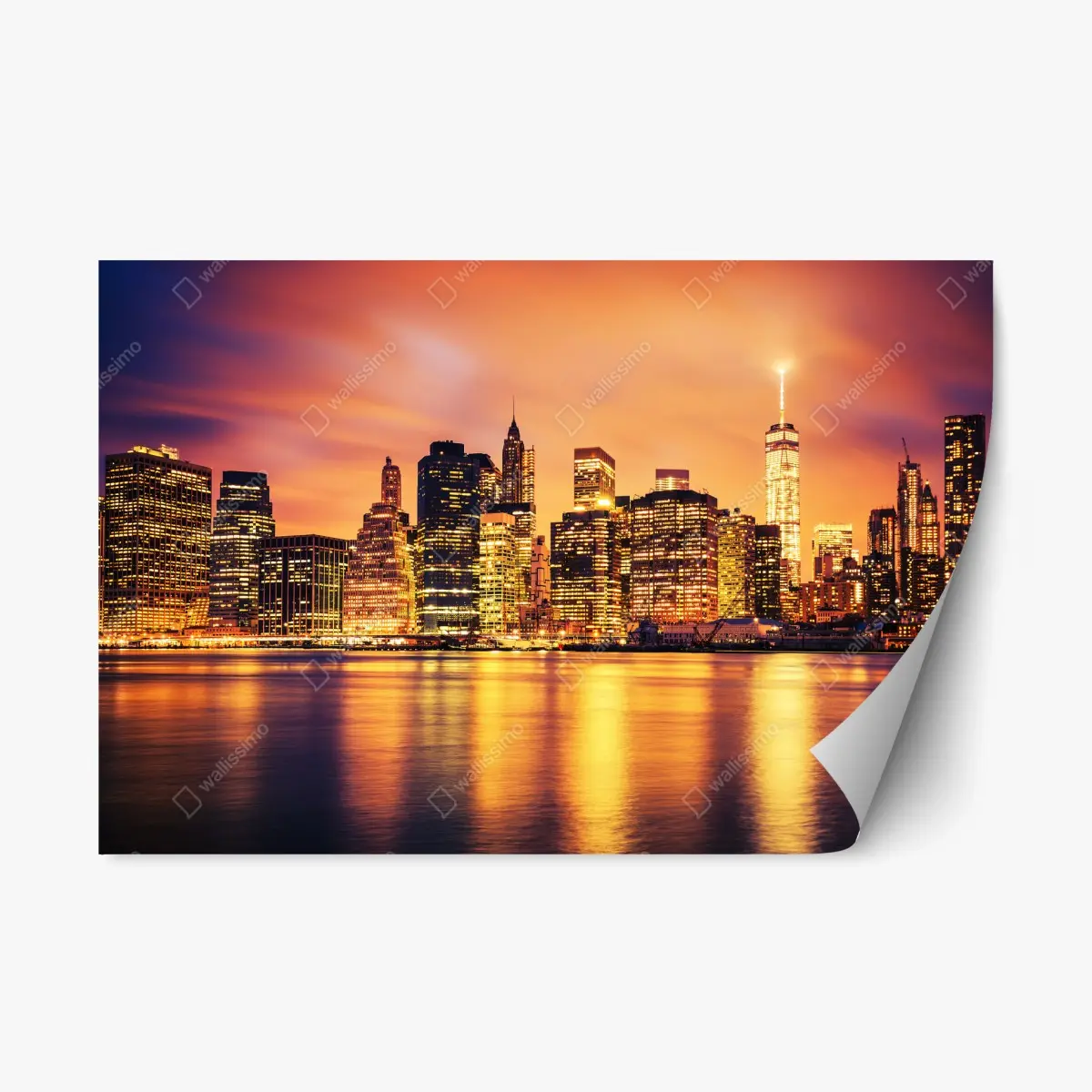 Adesivo riposizionabile tramonto dorato su Manhattan • Wallissimo®