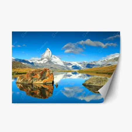 Adesivo riposizionabile riflessi del Cervino sul lago alpino • Wallissimo®