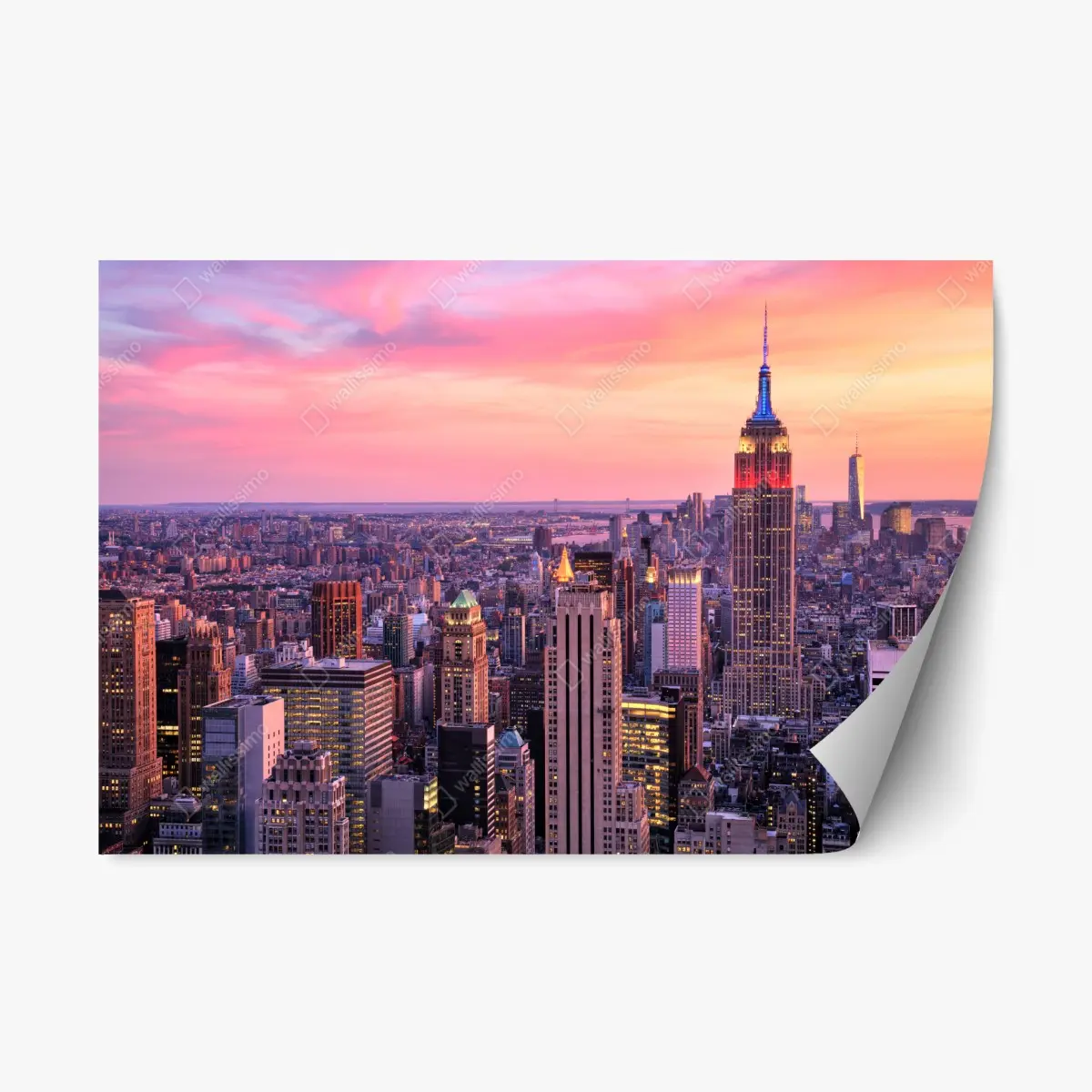 Adesivo riposizionabile tramonto su New York con Empire State Building • Wallissimo®
