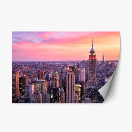 Adesivo riposizionabile tramonto su New York con Empire State Building • Wallissimo®