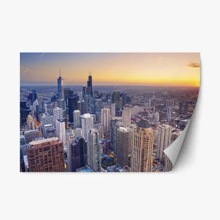 Adesivo riposizionabile skyline di Chicago al tramonto • Wallissimo®