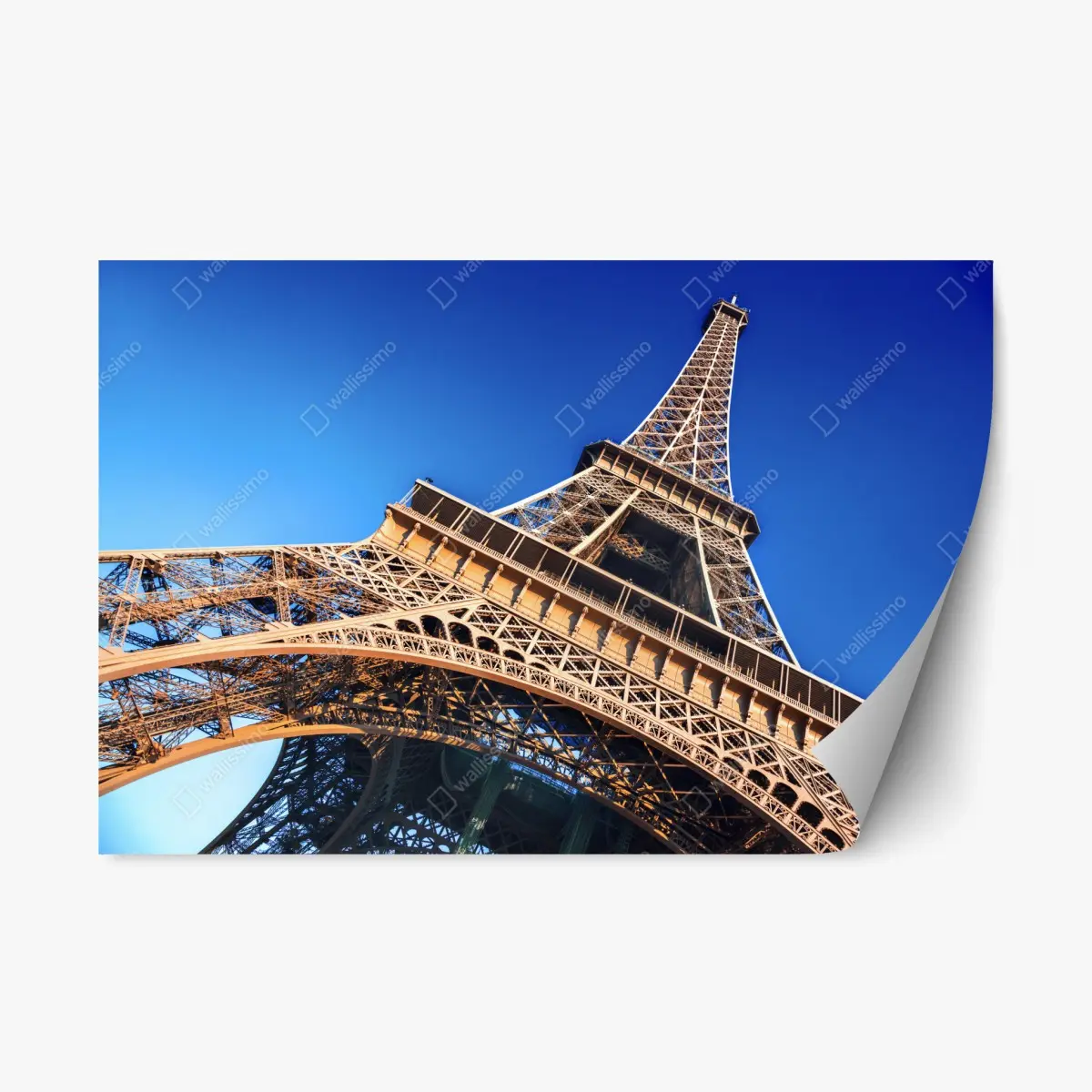 Adesivo riposizionabile prospettiva imponente della Torre Eiffel sul cielo blu • Wallissimo®
