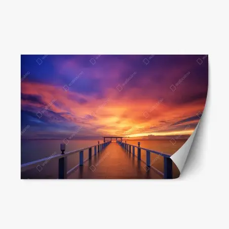 Adesivo riposizionabile pontile al tramonto dai colori intensi • Wallissimo®