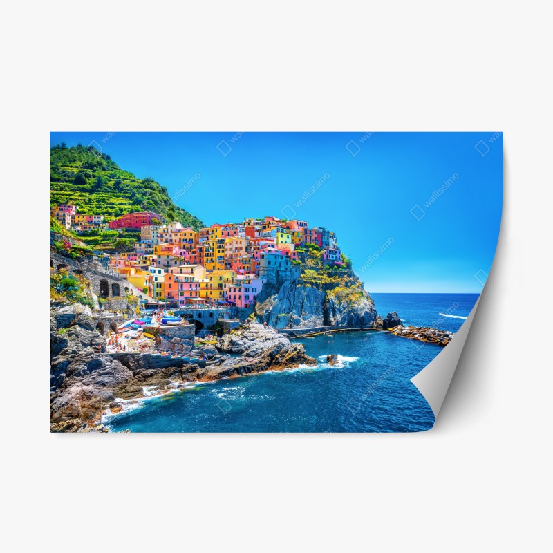 Adesivo riposizionabile Manarola: villaggio colorato a picco sul mare