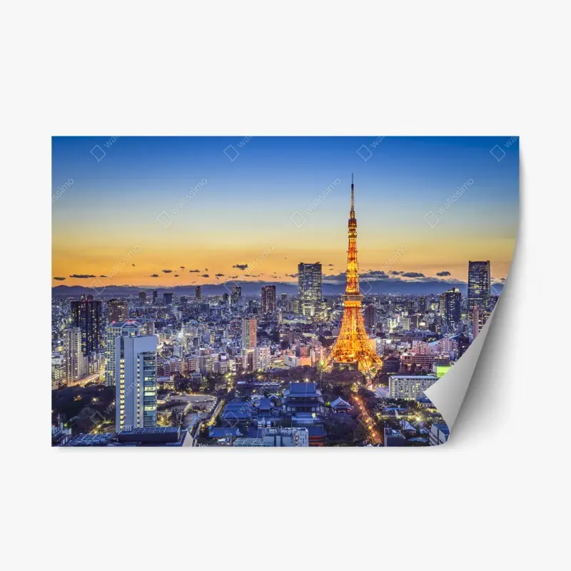 Adesivo riposizionabile vista notturna di Tokyo con la torre illuminata