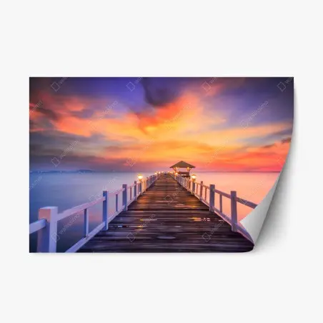 Adesivo riposizionabile molo al tramonto verso l'orizzonte • Wallissimo®