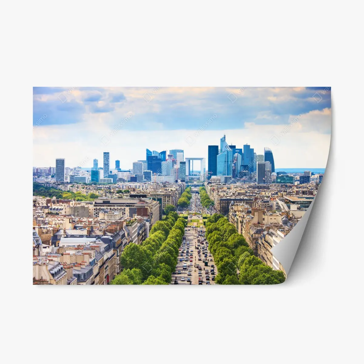 Adesivo riposizionabile panorama urbano di Parigi verso La Défense • Wallissimo®