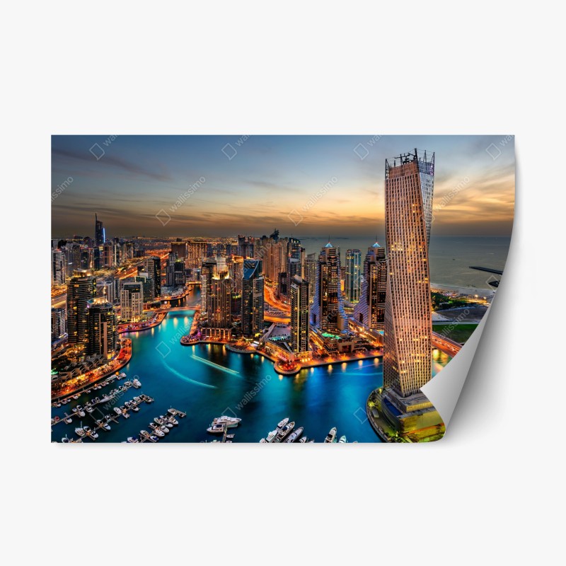 Adesivo riposizionabile tramonto sulla marina di Dubai