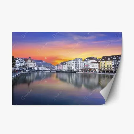 Adesivo riposizionabile tramonto sul fiume Reuss a Lucerna • Wallissimo®