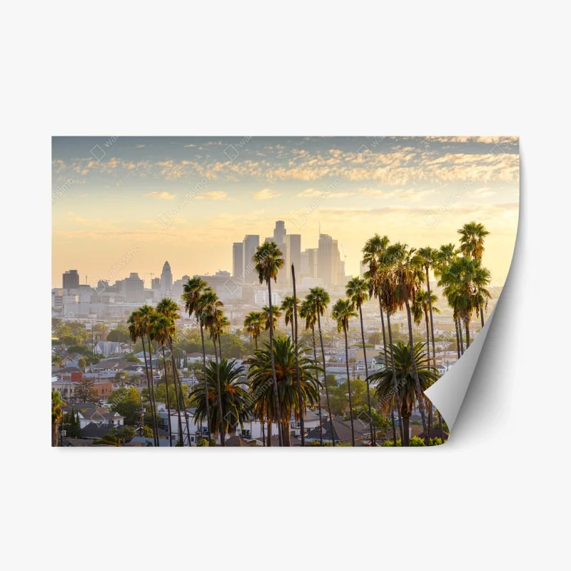 Adesivo riposizionabile tramonto su Los Angeles tra palme e grattacieli