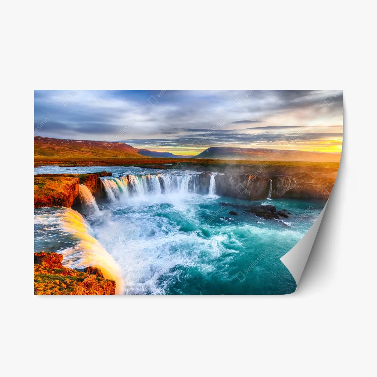 Adesivo riposizionabile bellezza selvaggia di Godafoss al tramonto • Wallissimo® Adesivo riposizionabile bellezza selvaggia di Godafoss al tramonto • Wallissimo®