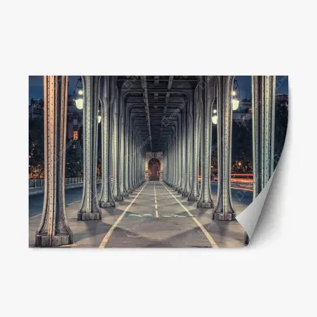 Adesivo riposizionabile corridoio simmetrico di colonne metalliche • Wallissimo®