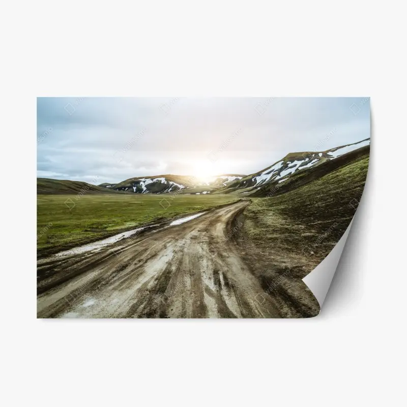 Adesivo riposizionabile strada sterrata di Landmannalaugar al tramonto
