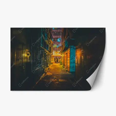 Adesivo riposizionabile vicolo notturno di Hong Kong • Wallissimo®
