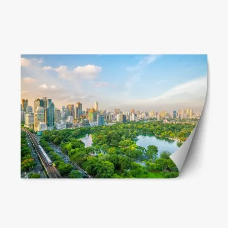 Adesivo riposizionabile panorama aereo di Bangkok con Parco Lumpini • Wallissimo®