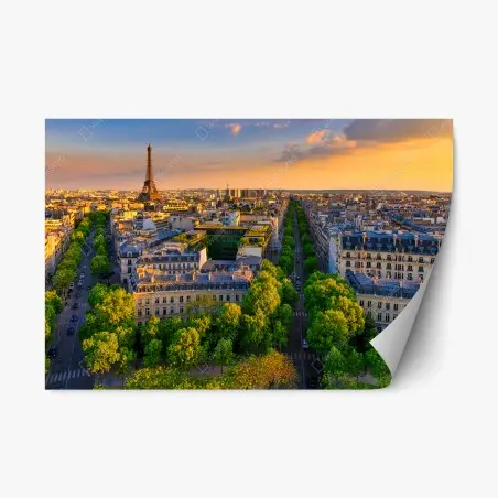 Adesivo riposizionabile tramonto panoramico su Parigi con Torre Eiffel • Wallissimo®