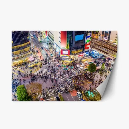 Adesivo riposizionabile panorama notturno di Shibuya • Wallissimo®
