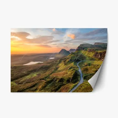 Adesivo riposizionabile tramonto sulle colline rocciose • Wallissimo®