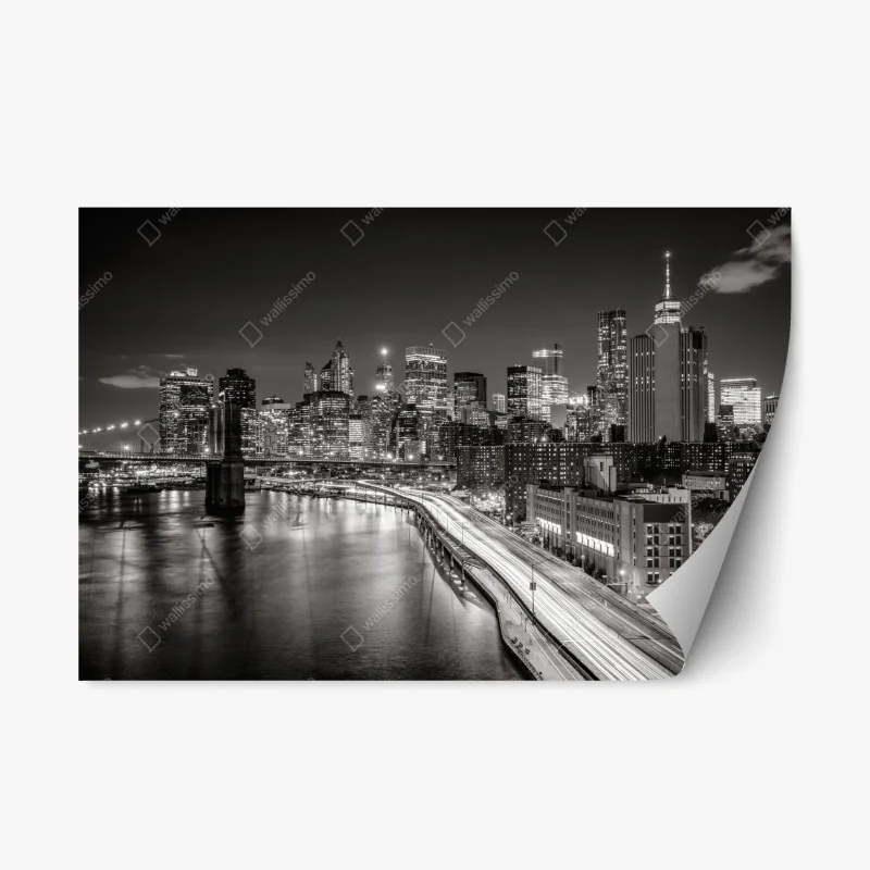 Adesivo riposizionabile skyline notturno di New York in bianco e nero