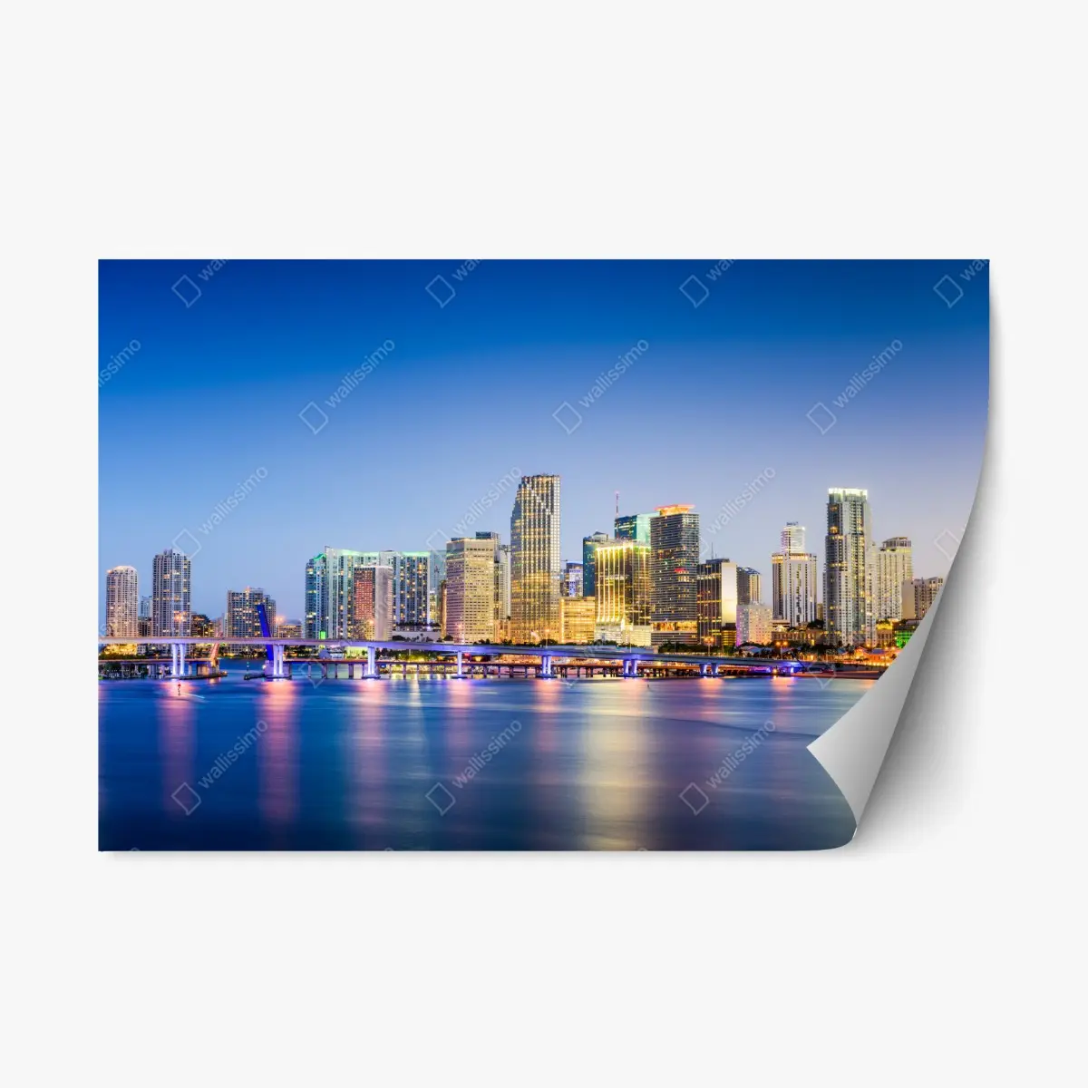 Adesivo riposizionabile skyline notturno di Miami • Wallissimo®