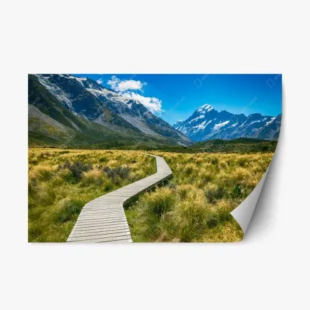 Adesivo riposizionabile sentiero verso le montagne innevate • Wallissimo®