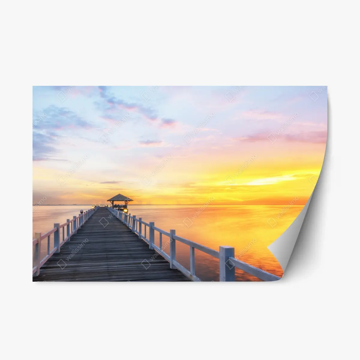 Adesivo riposizionabile pontile al tramonto dorato • Wallissimo®
