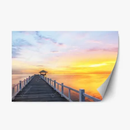 Adesivo riposizionabile pontile al tramonto dorato • Wallissimo®