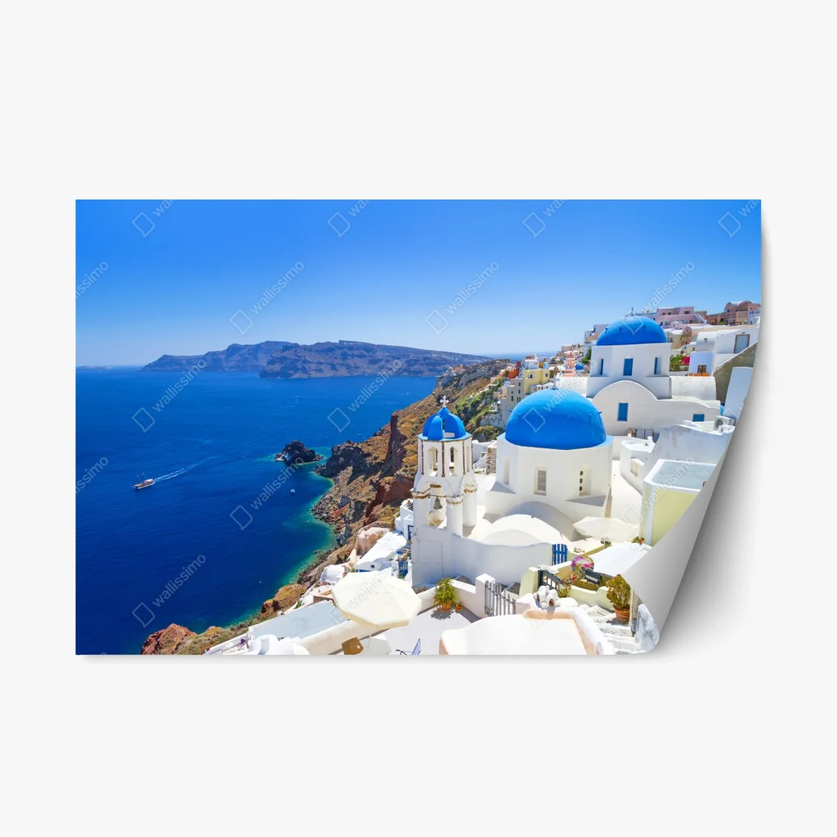 Adesivo riposizionabile panorama delle cupole blu a Santorini • Wallissimo® Adesivo riposizionabile panorama delle cupole blu a Santorini • Wallissimo®