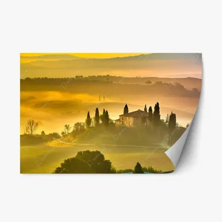 Adesivo riposizionabile paesaggio della Toscana al mattino dorato • Wallissimo®
