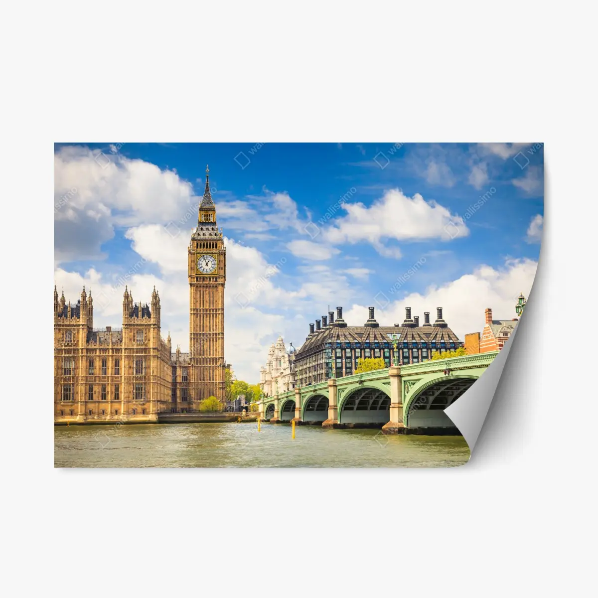 Adesivo riposizionabile vista panoramica di Londra con Big Ben e ponte sul Tamigi • Wallissimo®