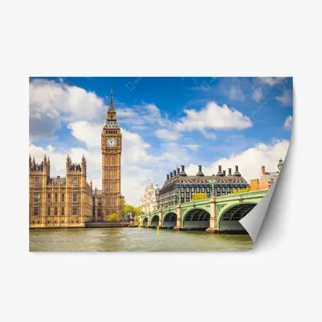 Adesivo riposizionabile vista panoramica di Londra con Big Ben e ponte sul Tamigi • Wallissimo®
