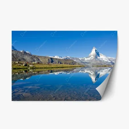 Adesivo riposizionabile riflessi del Cervino sul lago alpino • Wallissimo®