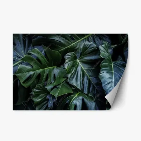 Adesivo riposizionabile fogliame tropicale verde smeraldo • Wallissimo®