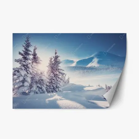 Adesivo riposizionabile panorama invernale dei Carpazi: luce e neve • Wallissimo®
