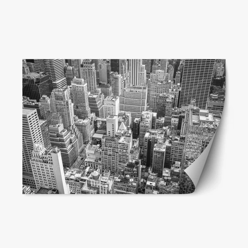 Adesivo riposizionabile panorama urbano dall'alto in bianco e nero