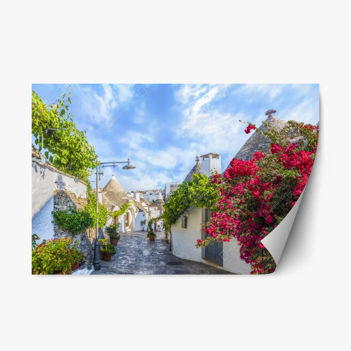 Adesivo riposizionabile vicolo dei trulli di Alberobello, Puglia • Wallissimo®