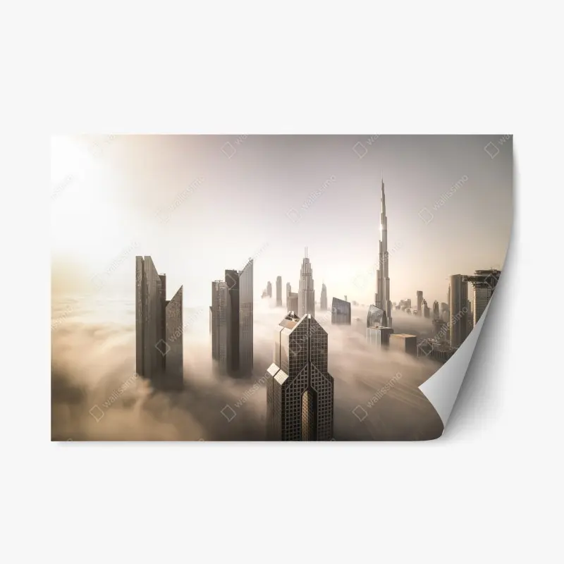 Adesivo riposizionabile città tra le nuvole: skyline di Dubai invernale • Wallissimo®
