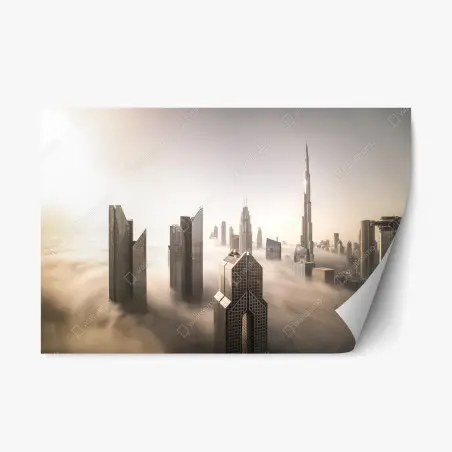 Adesivo riposizionabile città tra le nuvole: skyline di Dubai invernale • Wallissimo®